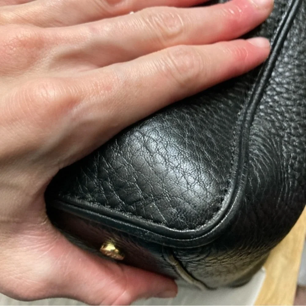 Tory Burch black pebbled leather double zipper bag with strap